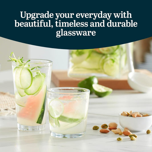 Libbey Preston Tumbler & Rocks Drinking Glasses Set of 16 | Clear All-Purpose Glassware Set with 8 Tall Tumblers (16 oz) & 8 Rocks Glasses (13 oz) | Wide-Rim Lead-Free Drinkware for Water, Juice, Cocktails & More