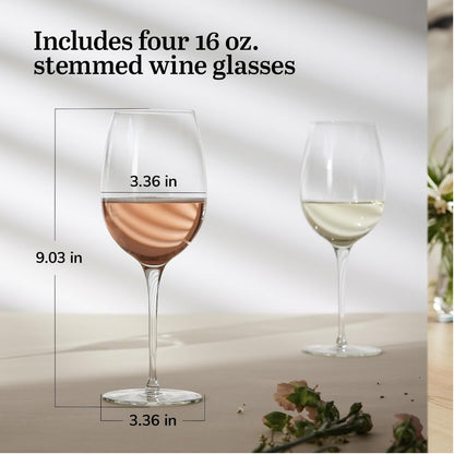 Libbey Signature Kentfield Estate All-Purpose Wine Glasses Set of 4 | Premium Long Stem Crystal Clear Wine Glasses for Red & White Wine